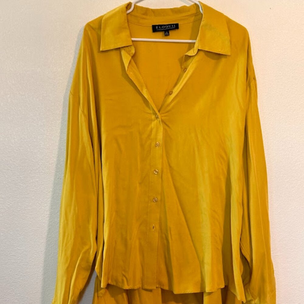 Eloquii Yellow Button Down Blouse Size 22